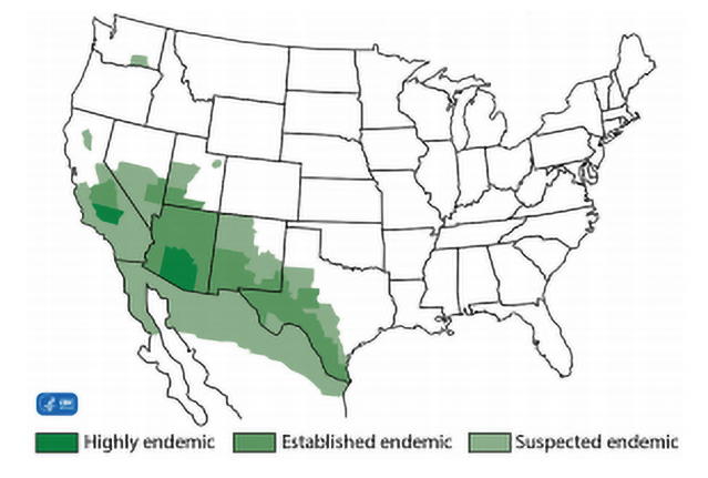 A map of Areas Endemic for Coccidioidomycosis
