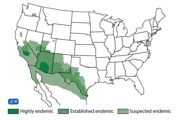 Map of Endemic range of Cocci in the U.S. and Mexico (Centers for Disease Control and Prevention website, cdc.gov, accessed 9/21/16)